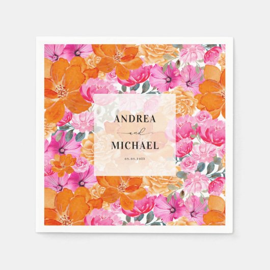 Hellblass, rosa und orangefarbene Sommerhochzeit Serviette (Vorderseite)