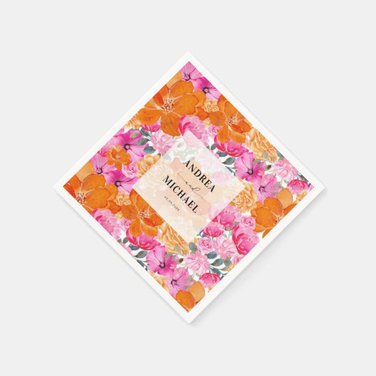 Hellblass, rosa und orangefarbene Sommerhochzeit Serviette (Ecke)