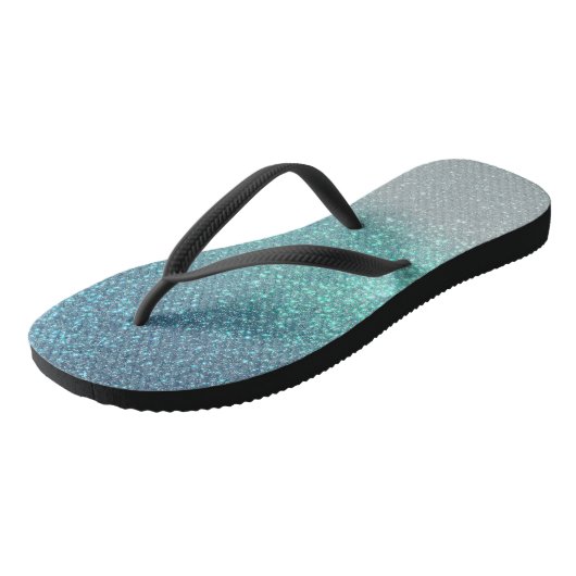 Hellblau Aquamariner Funkelnd Glitzer Ombre Gradie Badesandalen (Schrägansicht)