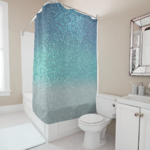 Hellblau Aquamariner Funkelnd Glitzer Ombre Gradie Duschvorhang