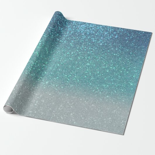 Hellblau Aquamariner Funkelnd Glitzer Ombre Gradie Geschenkpapier (Ungerollt)