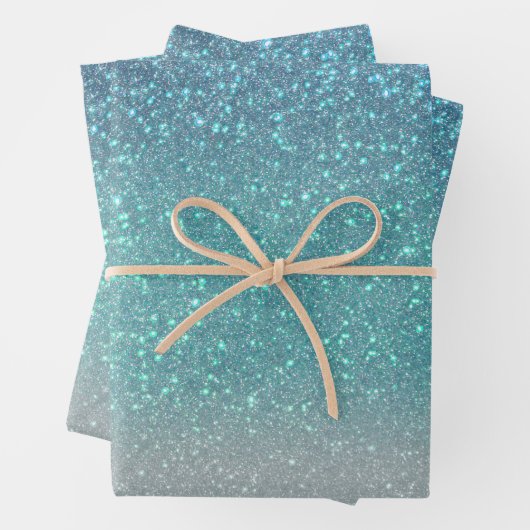 Hellblau Aquamariner Funkelnd Glitzer Ombre Gradie Geschenkpapier Set (Beispiel)