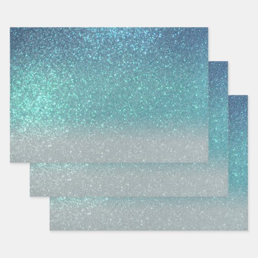 Hellblau Aquamariner Funkelnd Glitzer Ombre Gradie Geschenkpapier Set (Set)