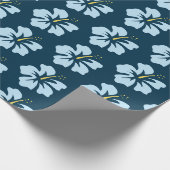 Hellblau auf Prussian Blue Hibiskus Geschenkpapier (Ecke)