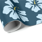 Hellblau auf Prussian Blue Hibiskus Geschenkpapier (Rolleneckpunkt)