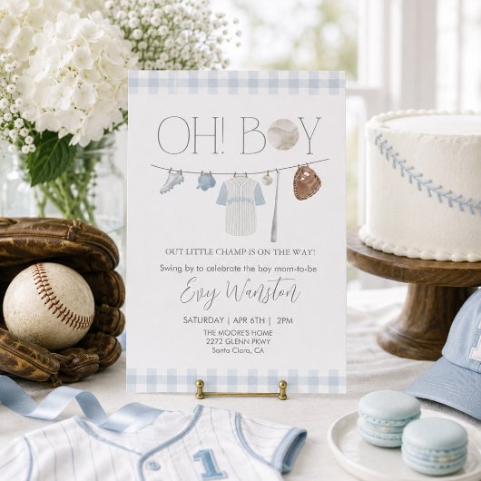 hellblau Baseball Oh, Baby Dusche Einladung