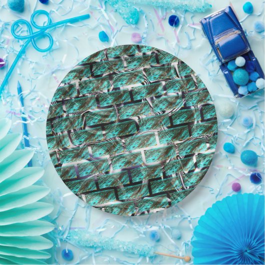 Hellblau, Blasen auf Gitter oder Backstein-Effekt? Pappteller (Party)