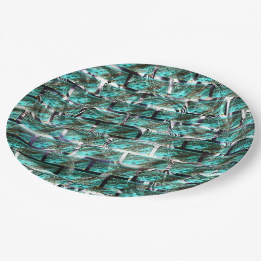 Hellblau, Blasen auf Gitter oder Backstein-Effekt? Pappteller (Schrägansicht)