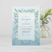 Hellblau Botanische Romantische Hochzeit Einladung (Stehend Vorderseite)