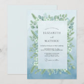 Hellblau Botanische Romantische Hochzeit Einladung (Vorne/Hinten)