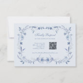 Hellblau Chinoiserie | QR-Code Hochzeit RSVP Karte (Vorderseite)