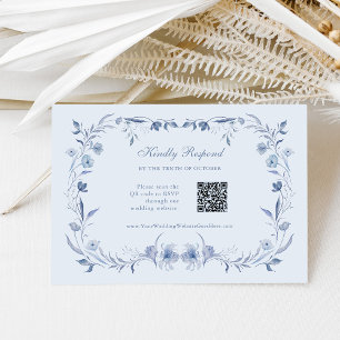 Hellblau Chinoiserie QR-Code Hochzeit RSVP Karte