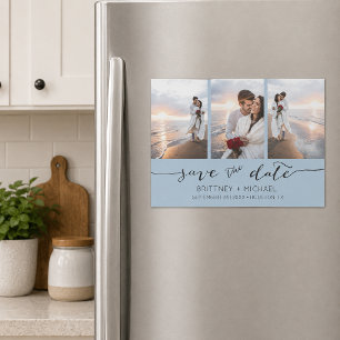 Hellblau Drei Fotos Save-the-Date Magnetkarte