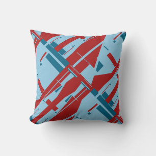 Hellblau-Dunkelrot-Diagonales-Abstrakt-Design Kissen