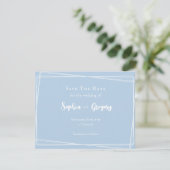 Hellblau elegantes Skript Hochzeit Save The Date (Stehend Vorderseite)