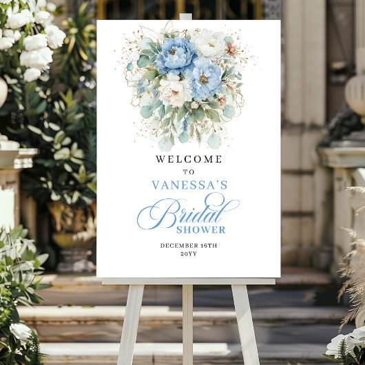 Hellblau-Eukalyptus-Gold-Brautparty-Willkommen Poster
