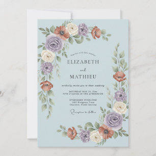 Hellblau exquisite botanische Hochzeit Einladung