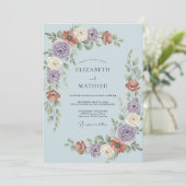 Hellblau exquisite botanische Hochzeit Einladung (Stehend Vorderseite)