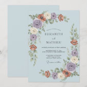 Hellblau exquisite botanische Hochzeit Einladung (Vorne/Hinten)