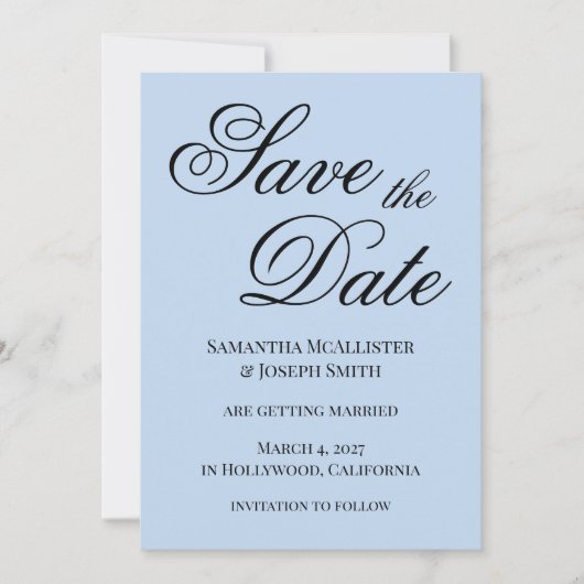 Hellblau Fancy klassische Kalligrafie Save The Date (Vorderseite)