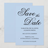 Hellblau Fancy klassische Kalligrafie Save The Date (Vorne/Hinten)