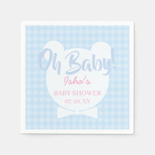 Hellblau Fliege Bär Baby Shower Papier Serviette (Vorderseite)