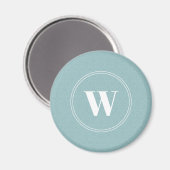 Hellblau florale runde Monogramm einfach elegant Magnet (Vorderseite/Rückseite)