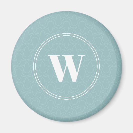 Hellblau florale runde Monogramm einfach elegant Magnet (Vorne)