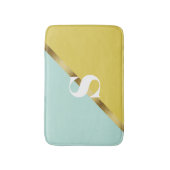 Hellblau Gelb Gold Monogramm Badematte (Vorderseite Vertikal)
