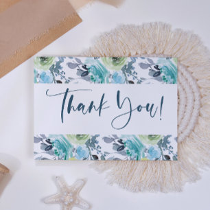 Hellblau Gelb Grün Floral Elegant Dankeskarte