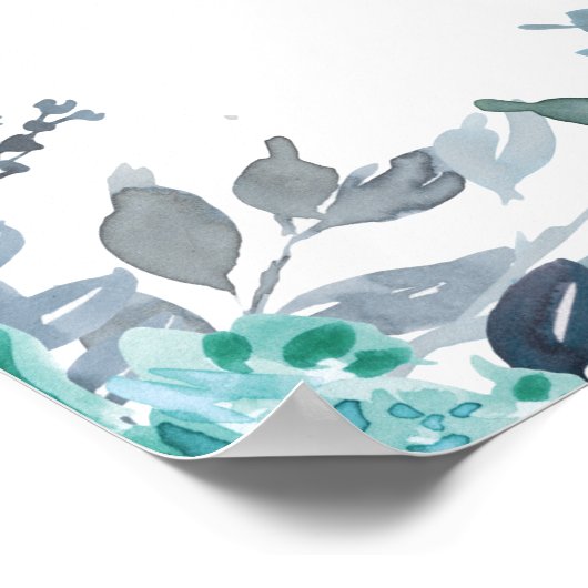 Hellblau-gelb-grünes Blumenposter Poster (Ecke)