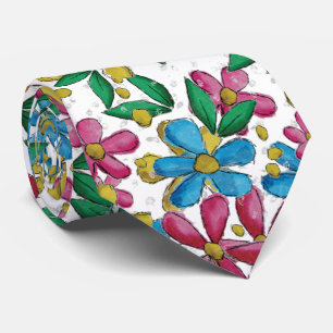 Hellblau Gelb Heiß Rosa Sommer Blumenmuster Krawatte