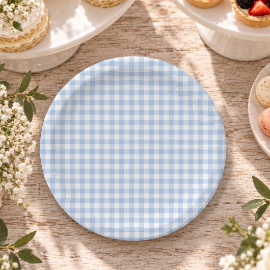 Hellblau Gingham Pappteller