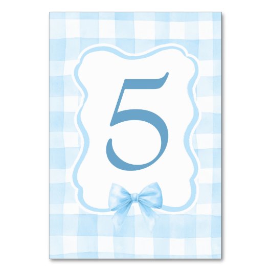 Hellblau Gingham Süß Vintage Soft Pastell Tischnummer (Vorderseite)
