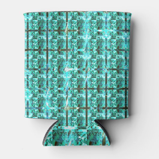 Hellblau glänzend, Quadrate oder Bild im Raster? Dosenkühler (Vorderseite)