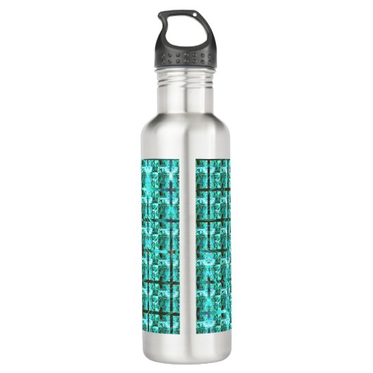 Hellblau glänzend, Quadrate oder Bild im Raster? Edelstahlflasche (Rückseite)