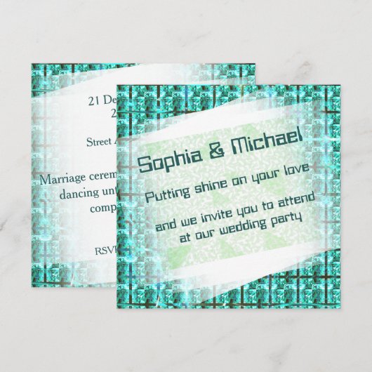 Hellblau glänzend, Quadrate oder Bild im Raster? Einladung (Vorne/Hinten)