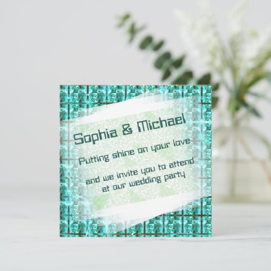 Hellblau glänzend, Quadrate oder Bild im Raster? Einladung (Stehend Vorderseite)