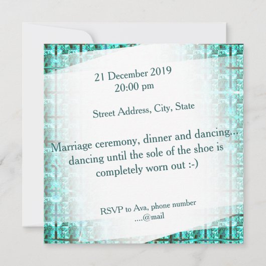 Hellblau glänzend, Quadrate oder Bild im Raster? Einladung (Rückseite)