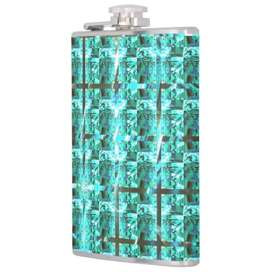 Hellblau glänzend, Quadrate oder Bild im Raster? Flachmann (Links)