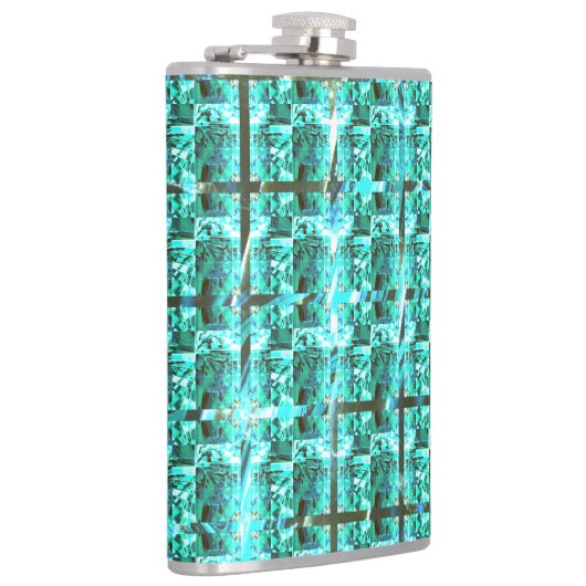 Hellblau glänzend, Quadrate oder Bild im Raster? Flachmann (Rechts)