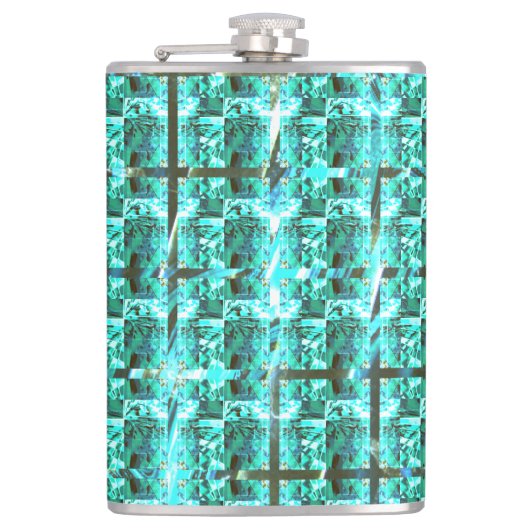 Hellblau glänzend, Quadrate oder Bild im Raster? Flachmann (Vorderseite)