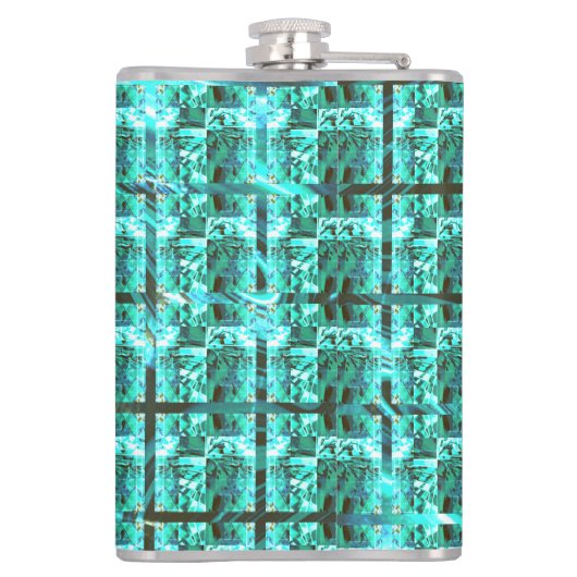 Hellblau glänzend, Quadrate oder Bild im Raster? Flachmann (Rückseite)