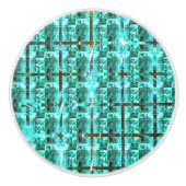 Hellblau glänzend, Quadrate oder Bild im Raster? Keramikknauf (Vorderseite)