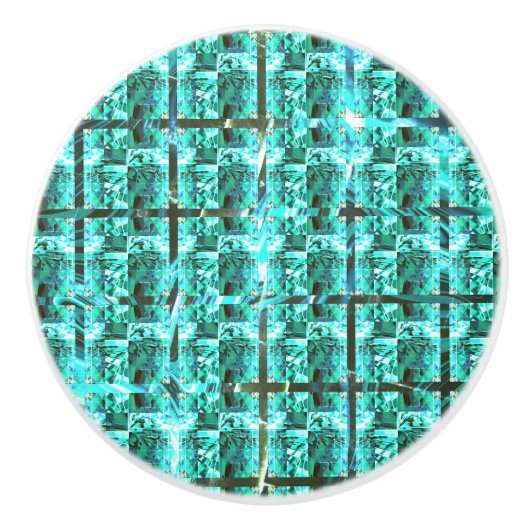 Hellblau glänzend, Quadrate oder Bild im Raster? Keramikknauf (Vorderseite)