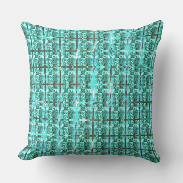 Hellblau glänzend, Quadrate oder Bild im Raster? Kissen (Vorderseite)