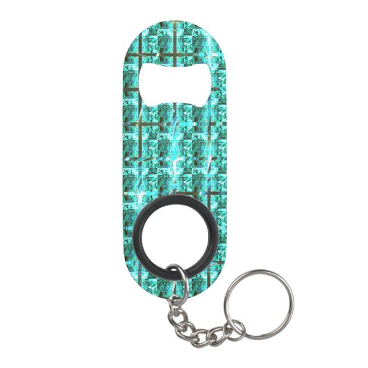 Hellblau glänzend, Quadrate oder Bild im Raster? Mini Flaschenöffner (Rückseite)