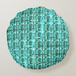 Hellblau glänzend, Quadrate oder Bild im Raster? Rundes Kissen