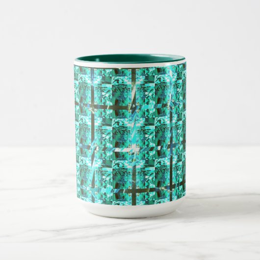 Hellblau glänzend, Quadrate oder Bild im Raster? Tasse (Zentrum)