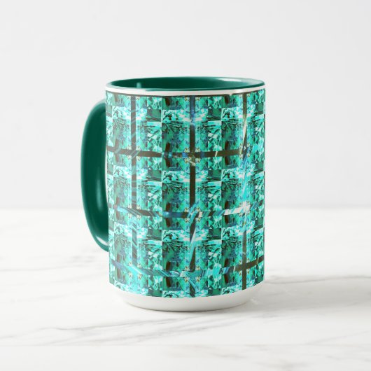 Hellblau glänzend, Quadrate oder Bild im Raster? Tasse (Vorderseite Links)